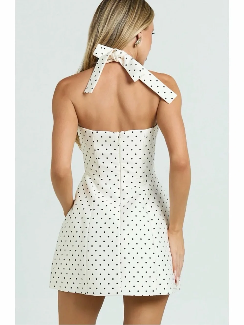 Showpo White Polka Dot Halter Mini Dress - Picture 4 of 4